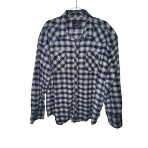 Cactus Flannel Shirt‎ XXL Mens Blue Gray Plaid Western Ranch Pearl Snap Workwear